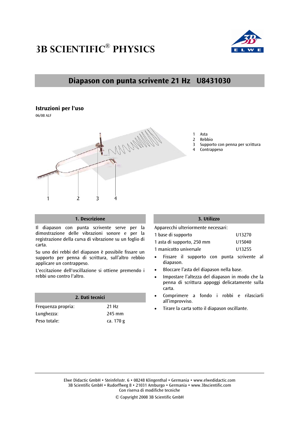 3b scientific, Physics | 3B Scientific Tuning Fork 21 Hz with Plotter Pen User Manual | Page 7 / 12