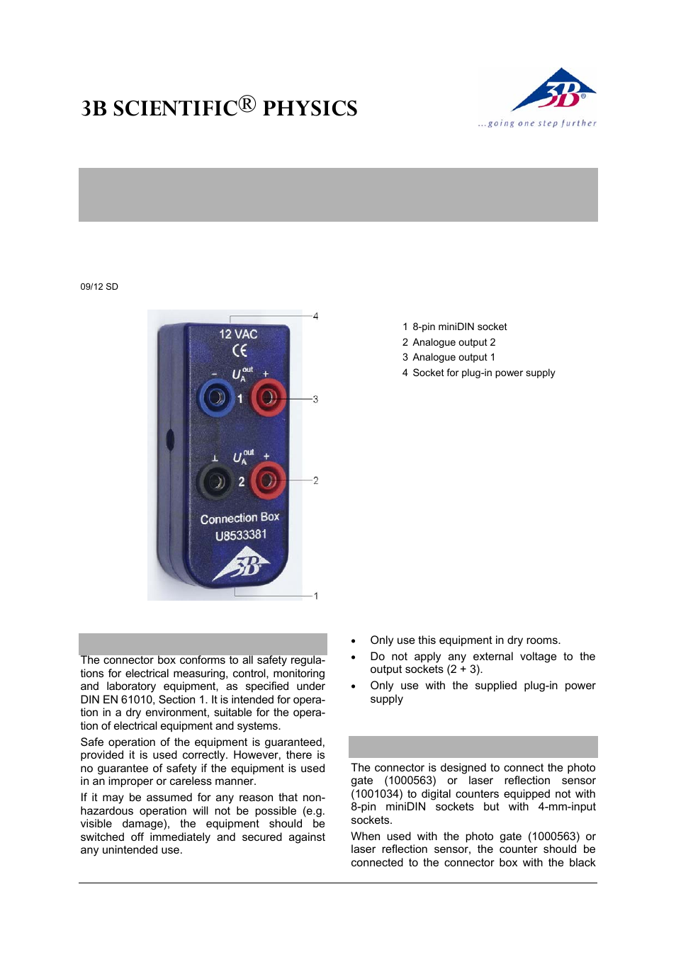 3B Scientific Connector Box (230 V, 50__60 Hz) User Manual | 2 pages