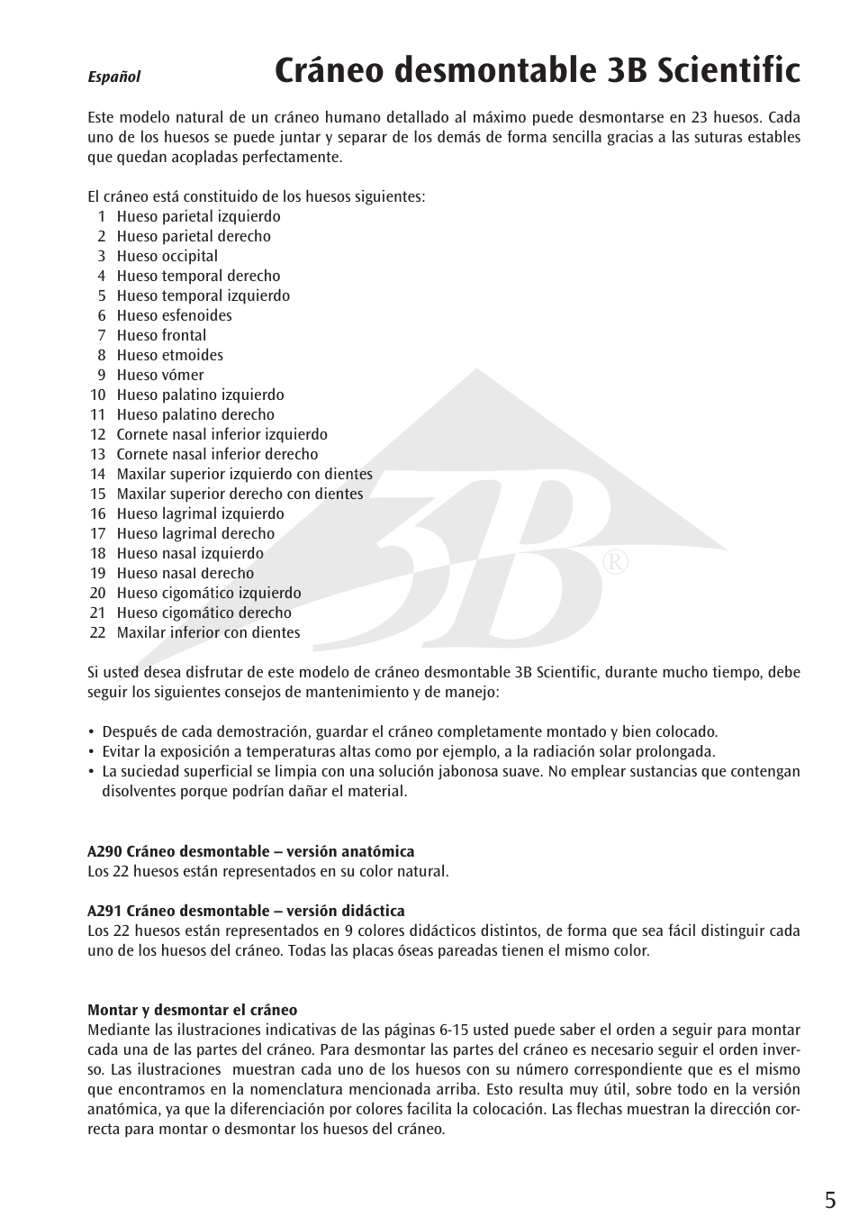 Cráneo desmontable 3b scientific | 3B Scientific Beauchene Adult Human Skull Model - Didactic Colored Version, 22 part User Manual | Page 5 / 20