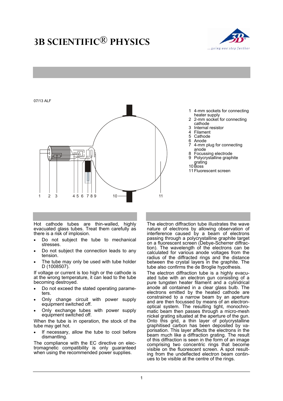 3B Scientific Electron Diffraction Tube D User Manual | 4 pages