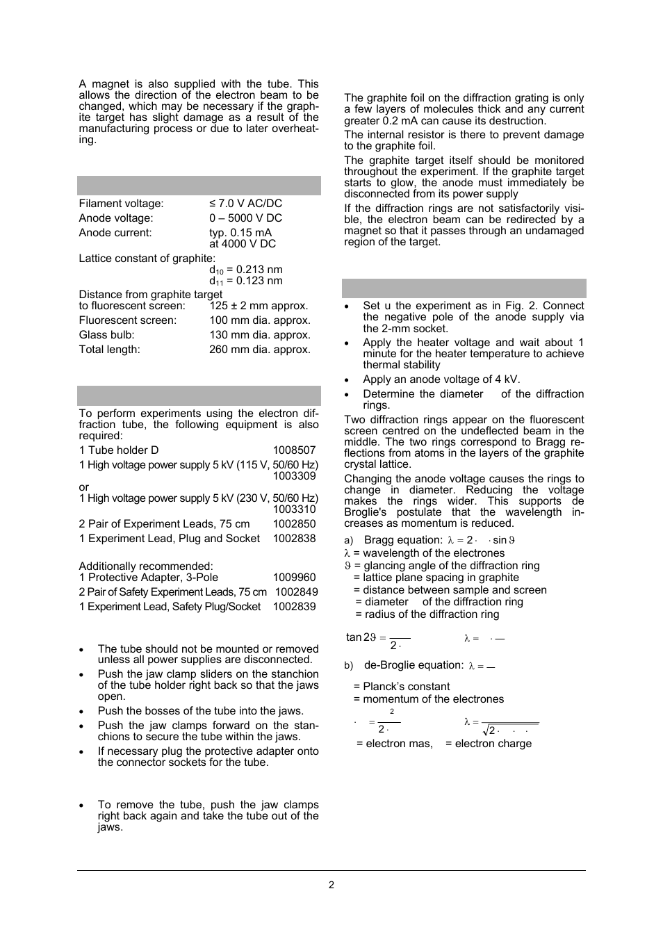 3B Scientific Electron Diffraction Tube D User Manual | Page 2 / 4