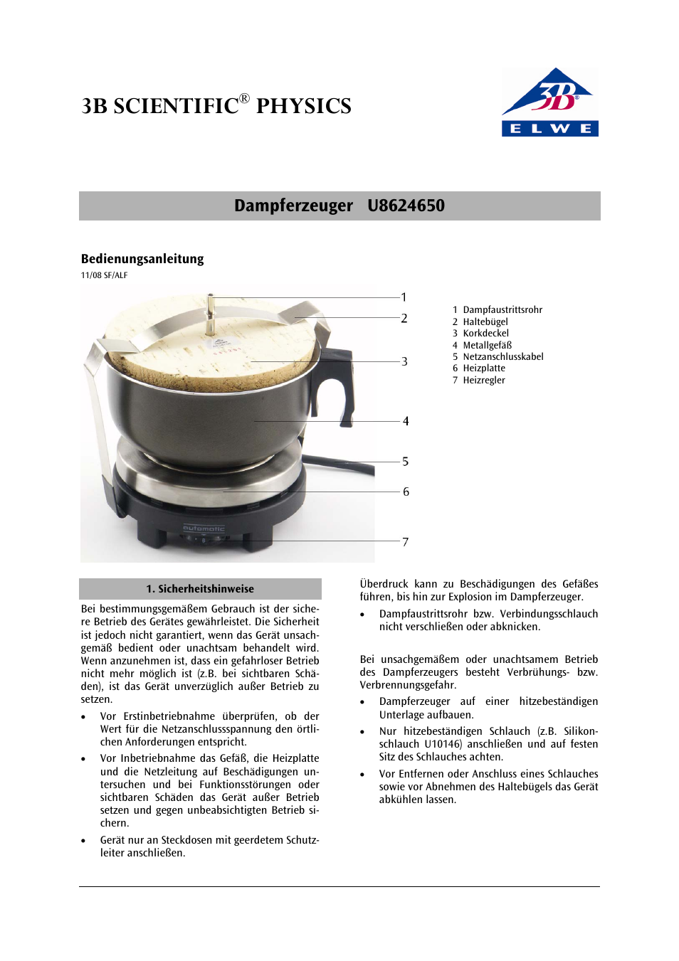 3B Scientific Steam Generator (115 V, 50__60 Hz) User Manual | 12 pages