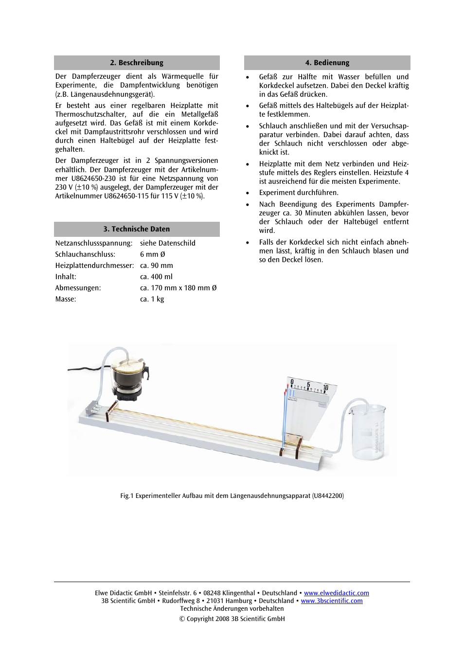 3B Scientific Steam Generator (115 V, 50__60 Hz) User Manual | Page 2 / 12