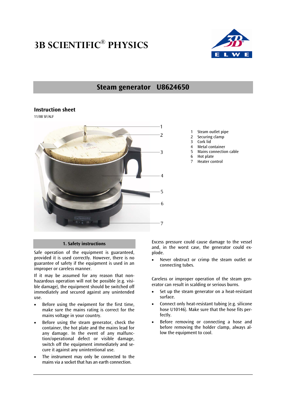 3b scientific, Physics | 3B Scientific Steam Generator (115 V, 50__60 Hz) User Manual | Page 3 / 12