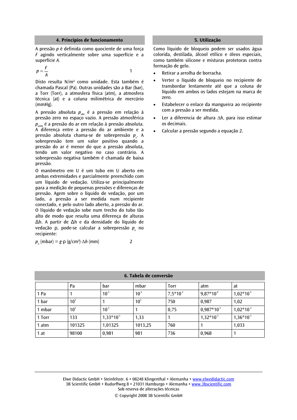 3B Scientific U-Tube Manometer S User Manual | Page 12 / 12