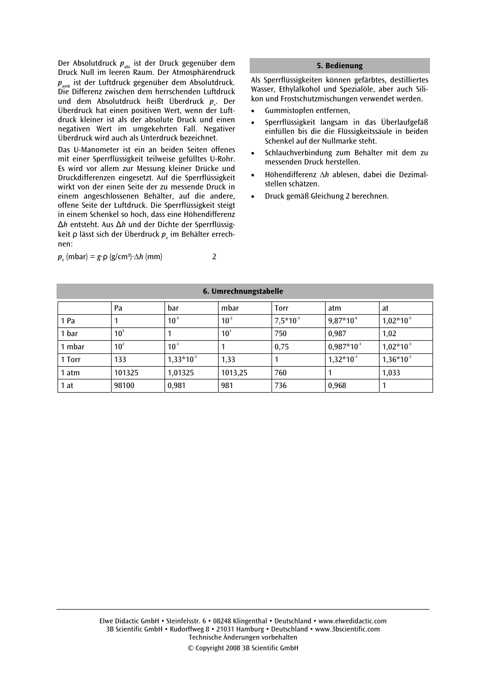 3B Scientific U-Tube Manometer S User Manual | Page 2 / 12