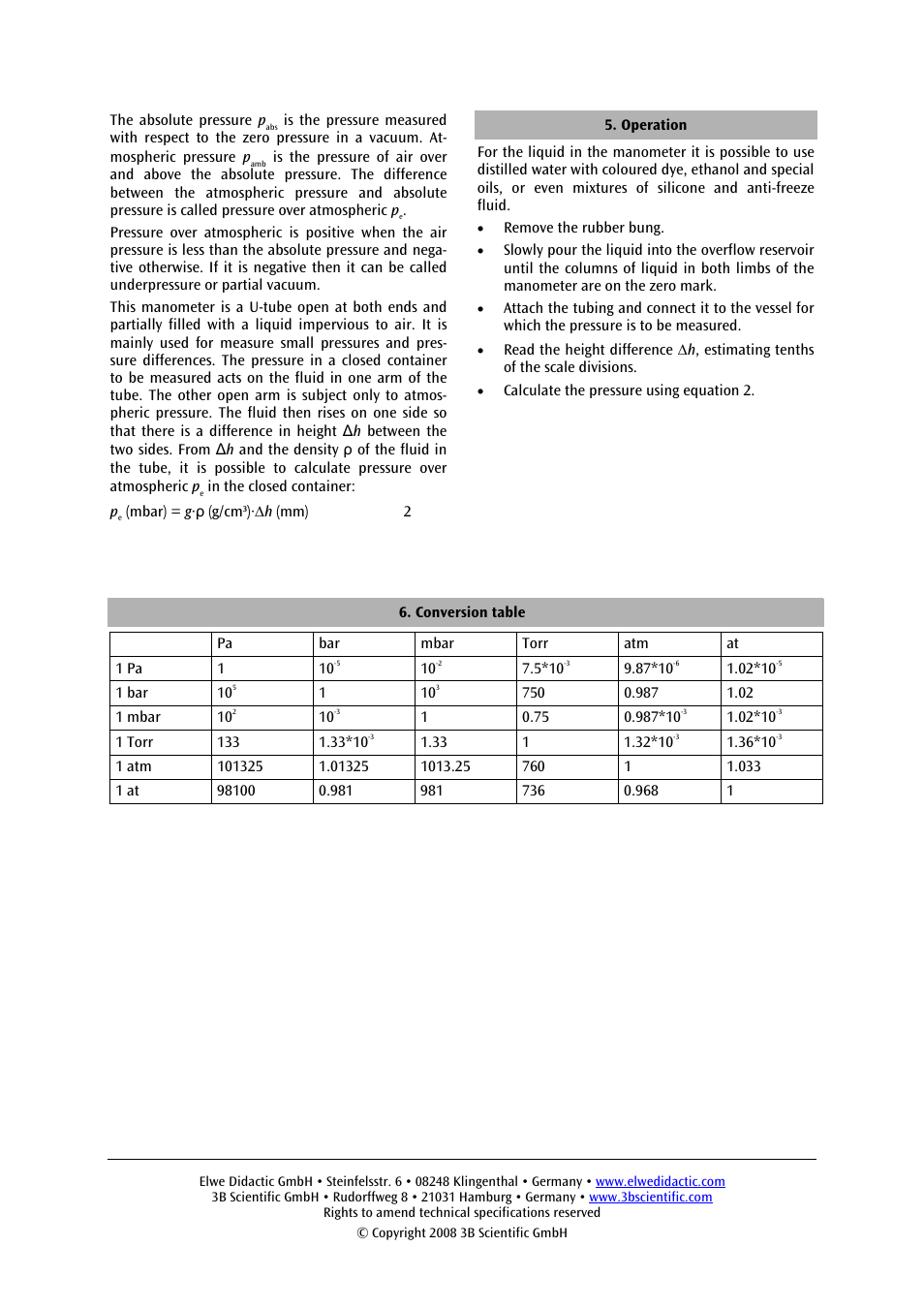 3B Scientific U-Tube Manometer S User Manual | Page 4 / 12