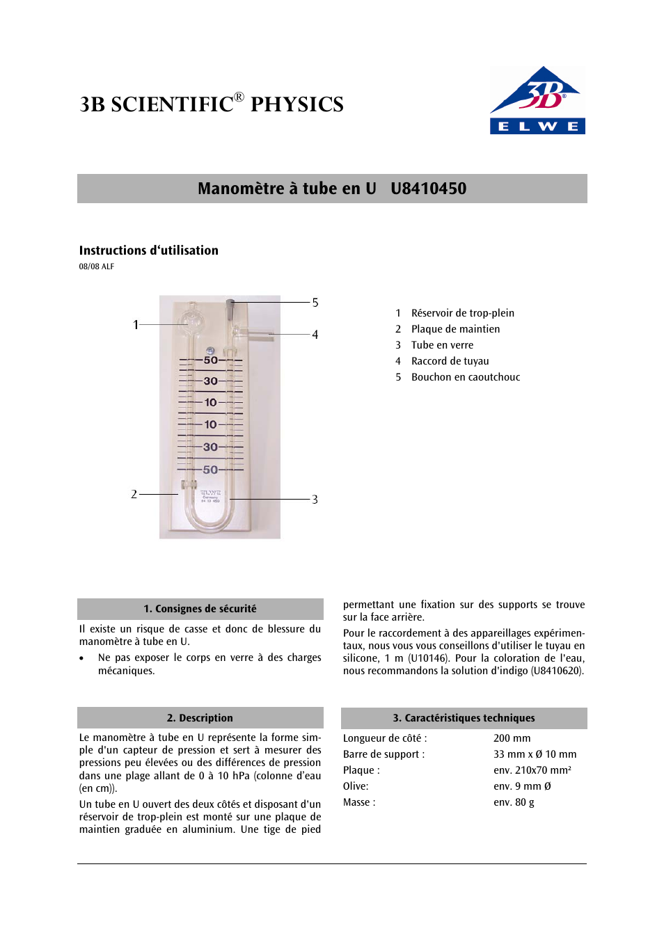 3b scientific, Physics | 3B Scientific U-Tube Manometer S User Manual | Page 5 / 12