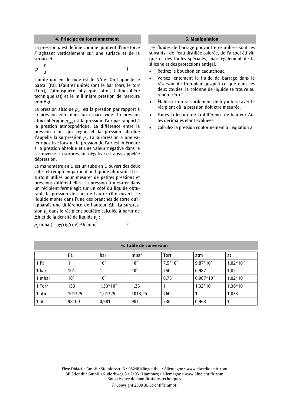 3B Scientific U-Tube Manometer S User Manual | Page 6 / 12