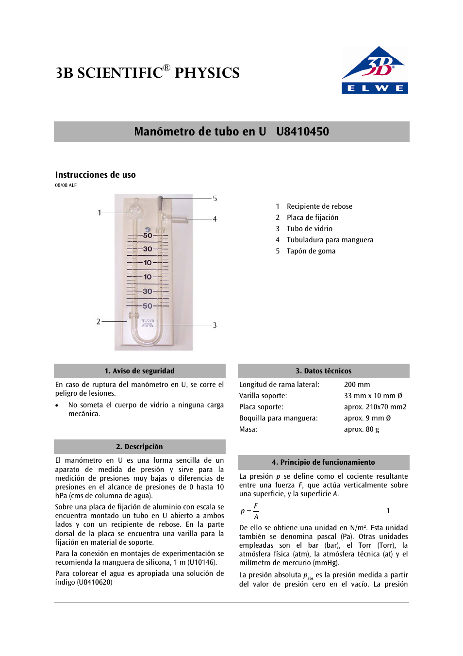 3b scientific, Physics | 3B Scientific U-Tube Manometer S User Manual | Page 9 / 12