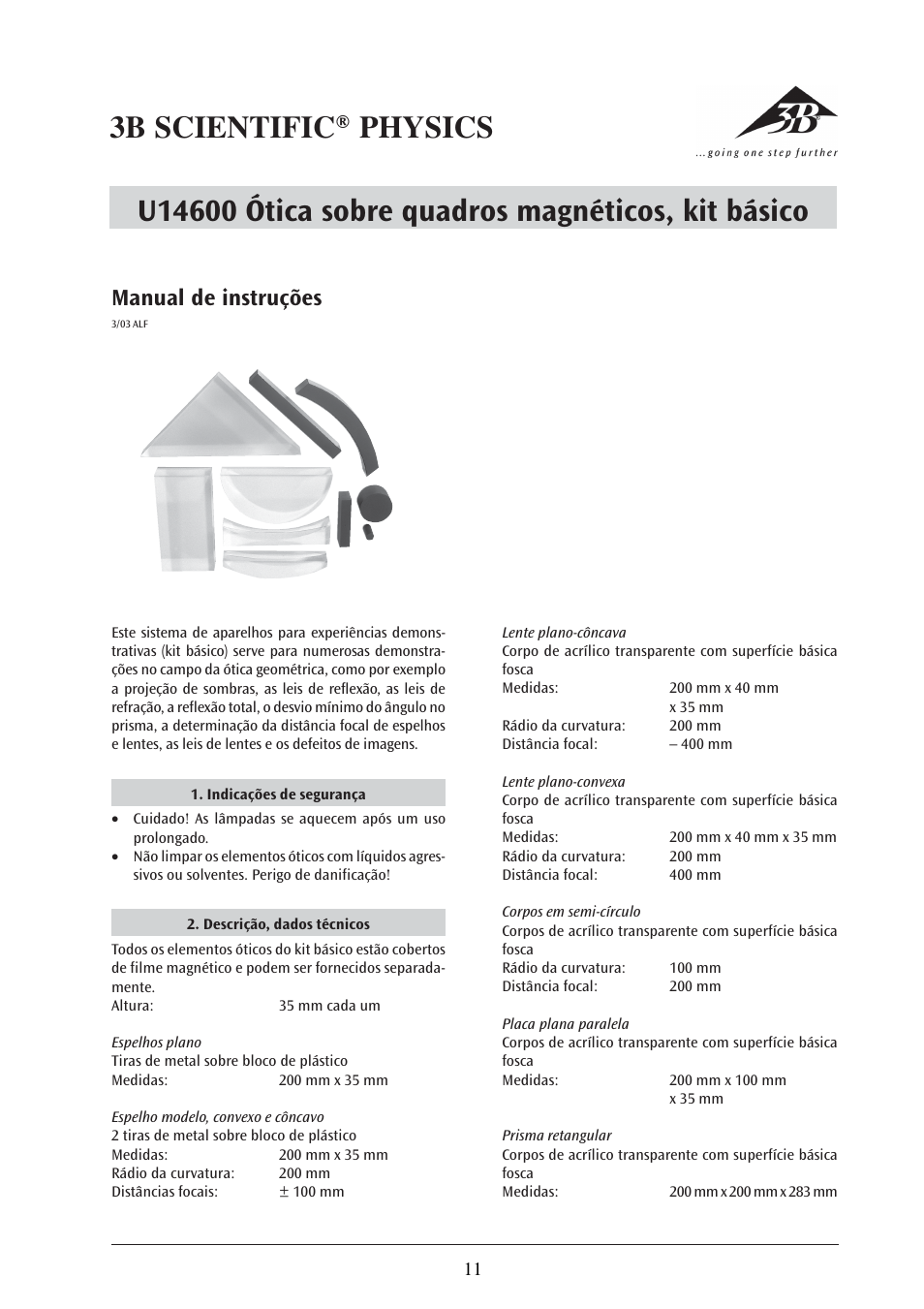 Manual de instruções | 3B Scientific U14600 Optics on magnetic boards User Manual | Page 11 / 12