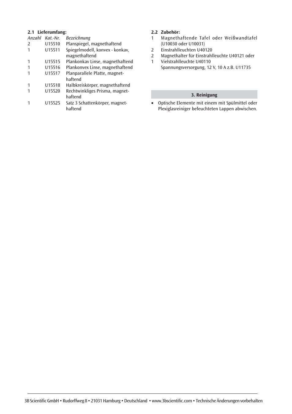 3B Scientific U14600 Optics on magnetic boards User Manual | Page 2 / 12