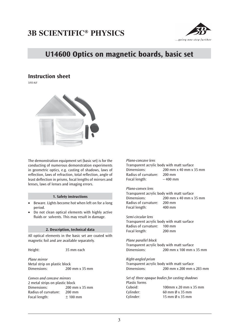 Instruction sheet | 3B Scientific U14600 Optics on magnetic boards User Manual | Page 3 / 12