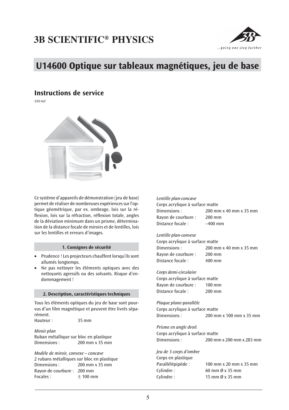 Instructions de service | 3B Scientific U14600 Optics on magnetic boards User Manual | Page 5 / 12