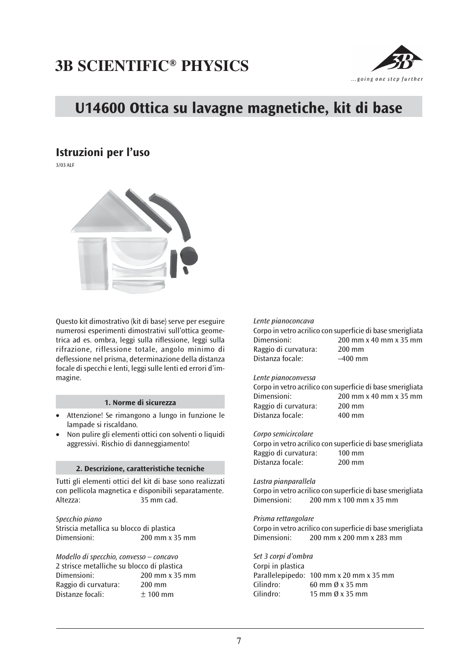 Istruzioni per l’uso | 3B Scientific U14600 Optics on magnetic boards User Manual | Page 7 / 12