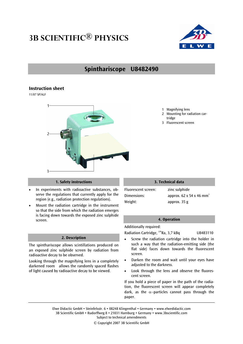 3B Scientific Spinthariscope User Manual | 1 page