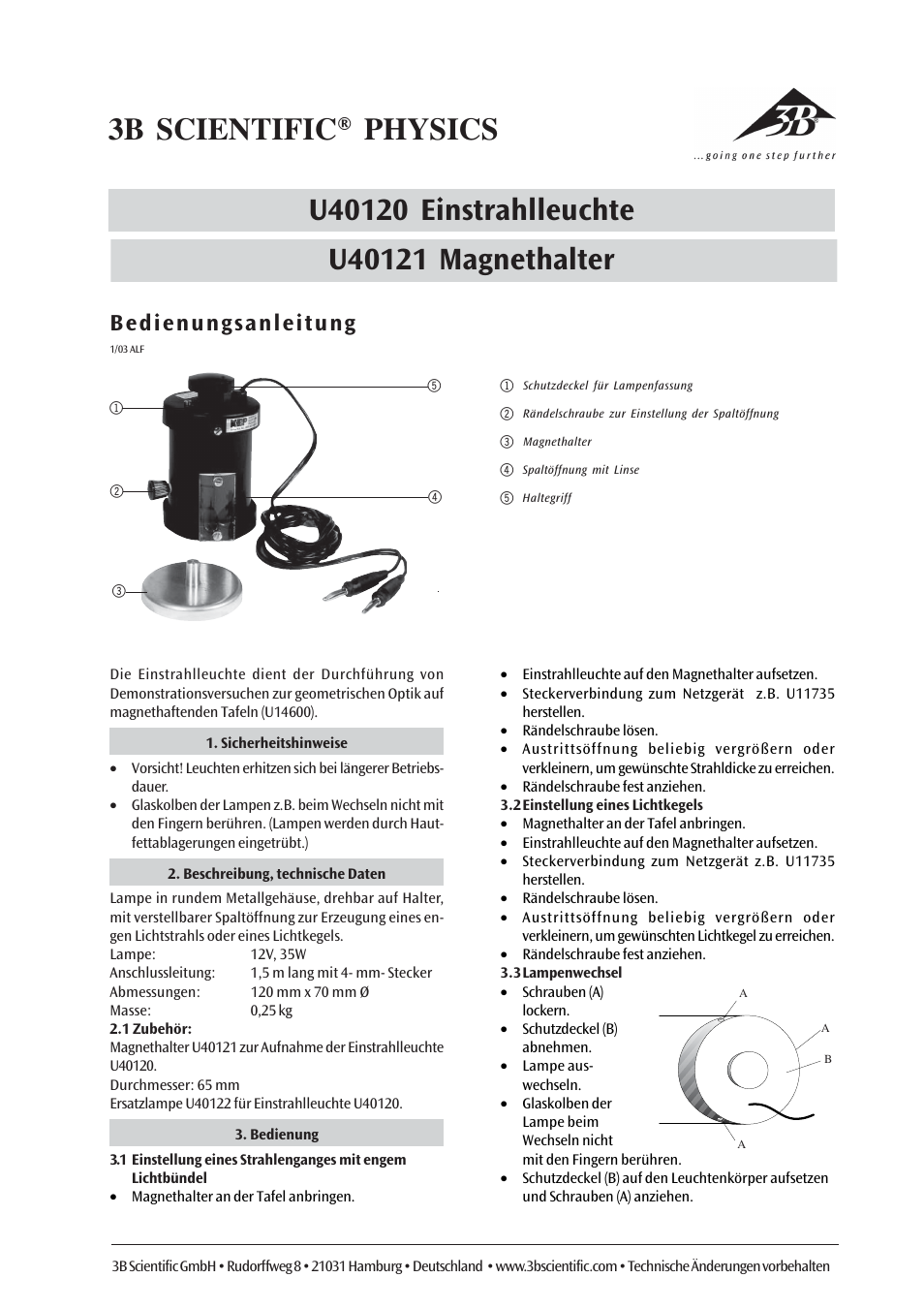 3B Scientific Single Ray Projector User Manual | 6 pages