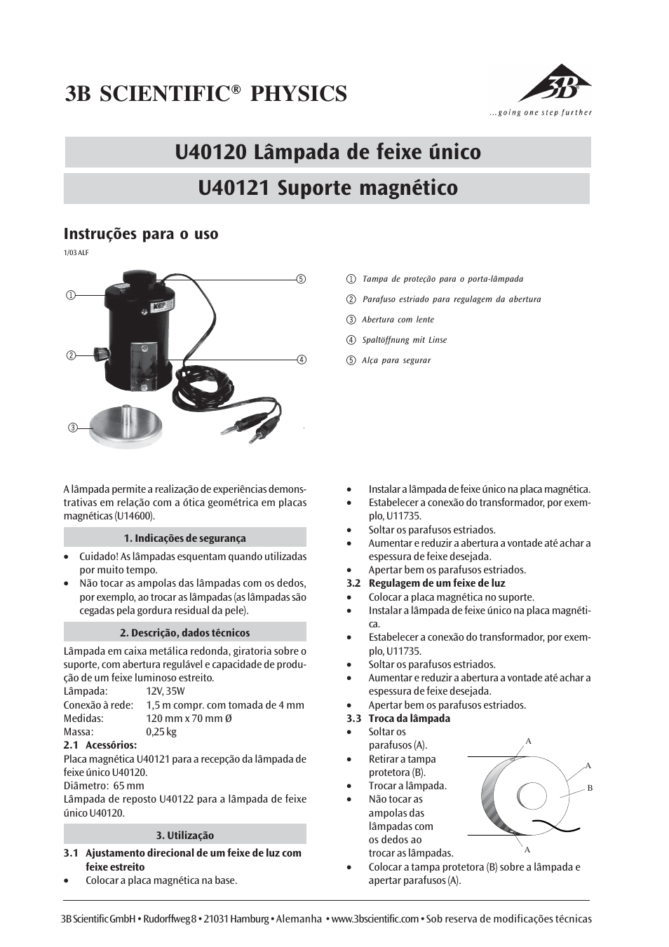 Instruções para o uso | 3B Scientific Single Ray Projector User Manual | Page 6 / 6
