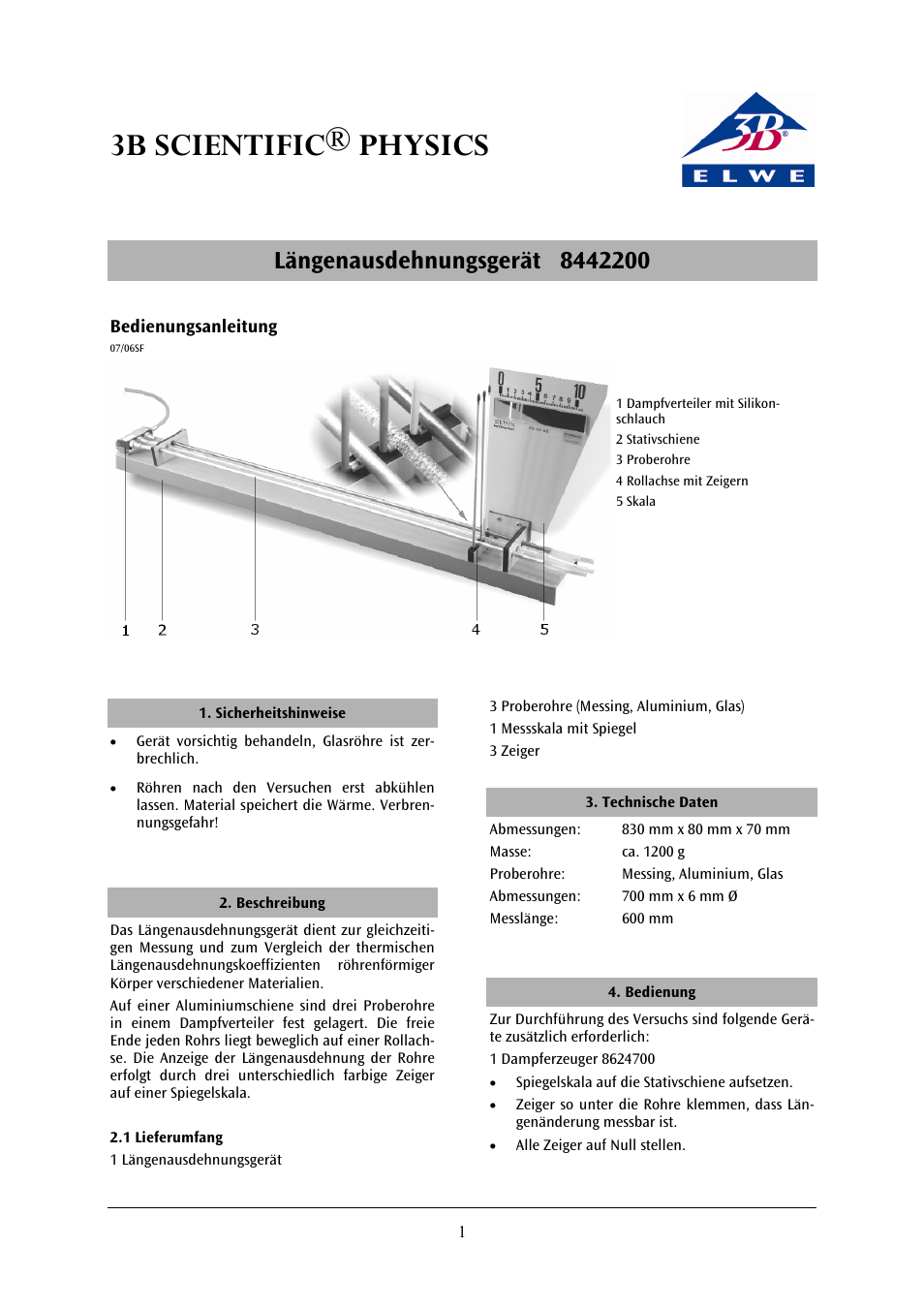 3B Scientific Linear Expansion Apparatus with Three Pointers User Manual | 12 pages