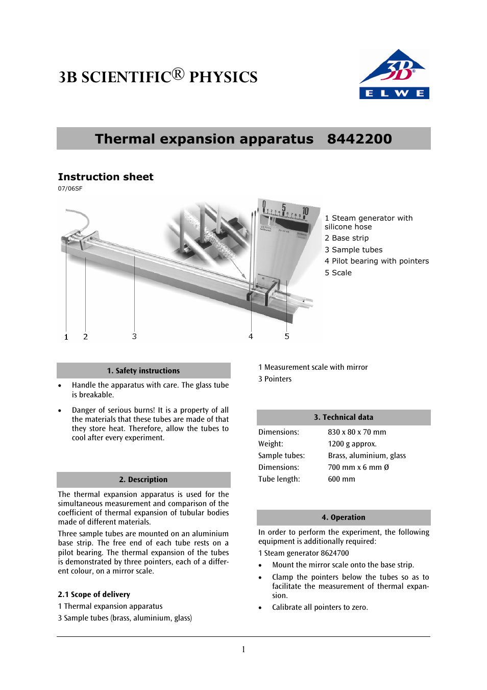 3b scientific® physics | 3B Scientific Linear Expansion Apparatus with Three Pointers User Manual | Page 3 / 12