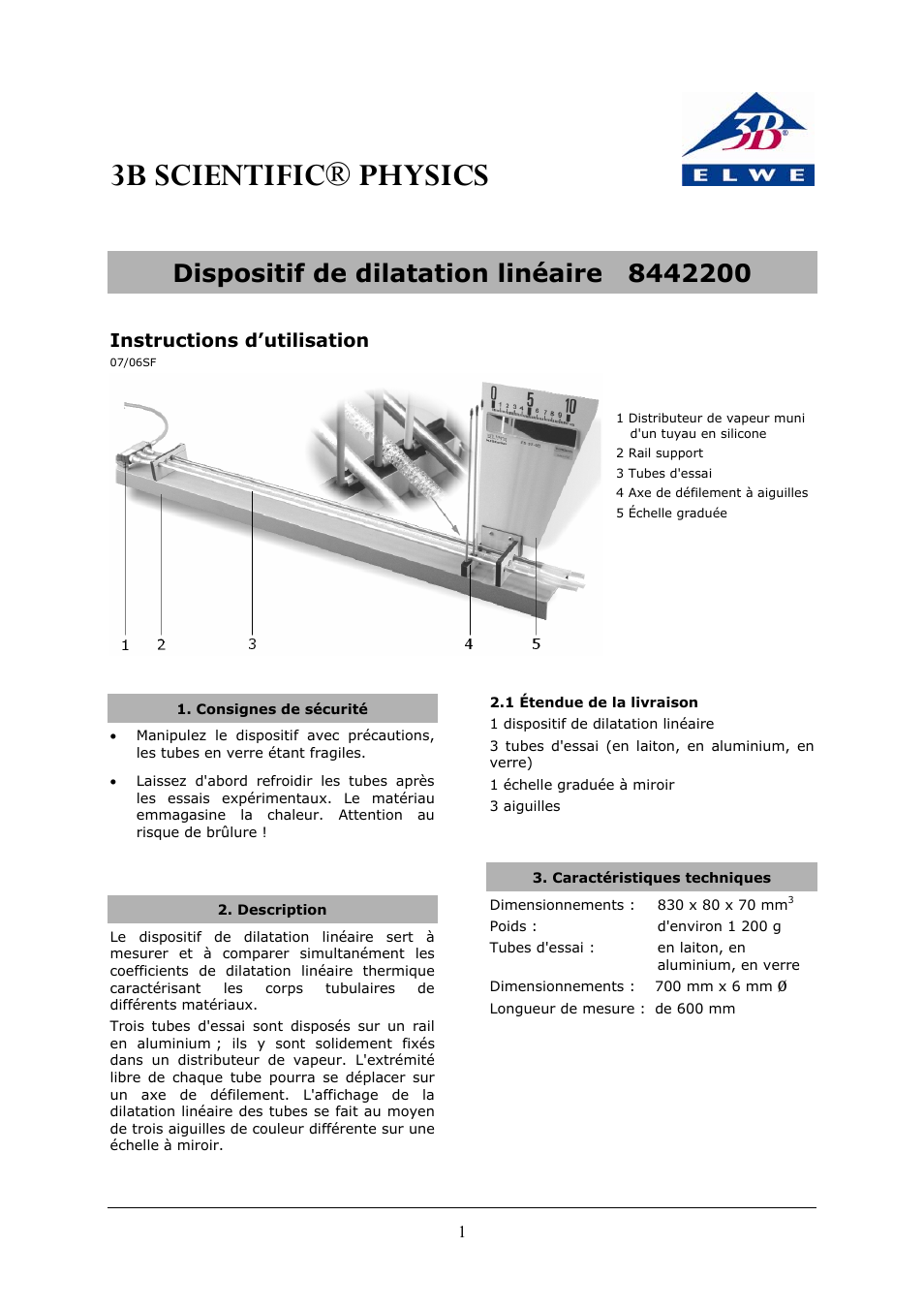 3b scientific® physics, Instructions d’utilisation | 3B Scientific Linear Expansion Apparatus with Three Pointers User Manual | Page 5 / 12