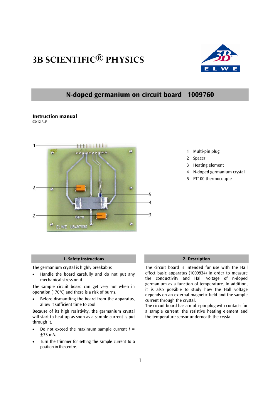 3B Scientific N-Doped Germanium on Printed Circuit Board User Manual | 4 pages