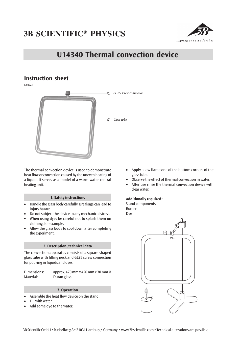 Instruction sheet | 3B Scientific Radiation of Heat__Heat Flow Device User Manual | Page 2 / 6