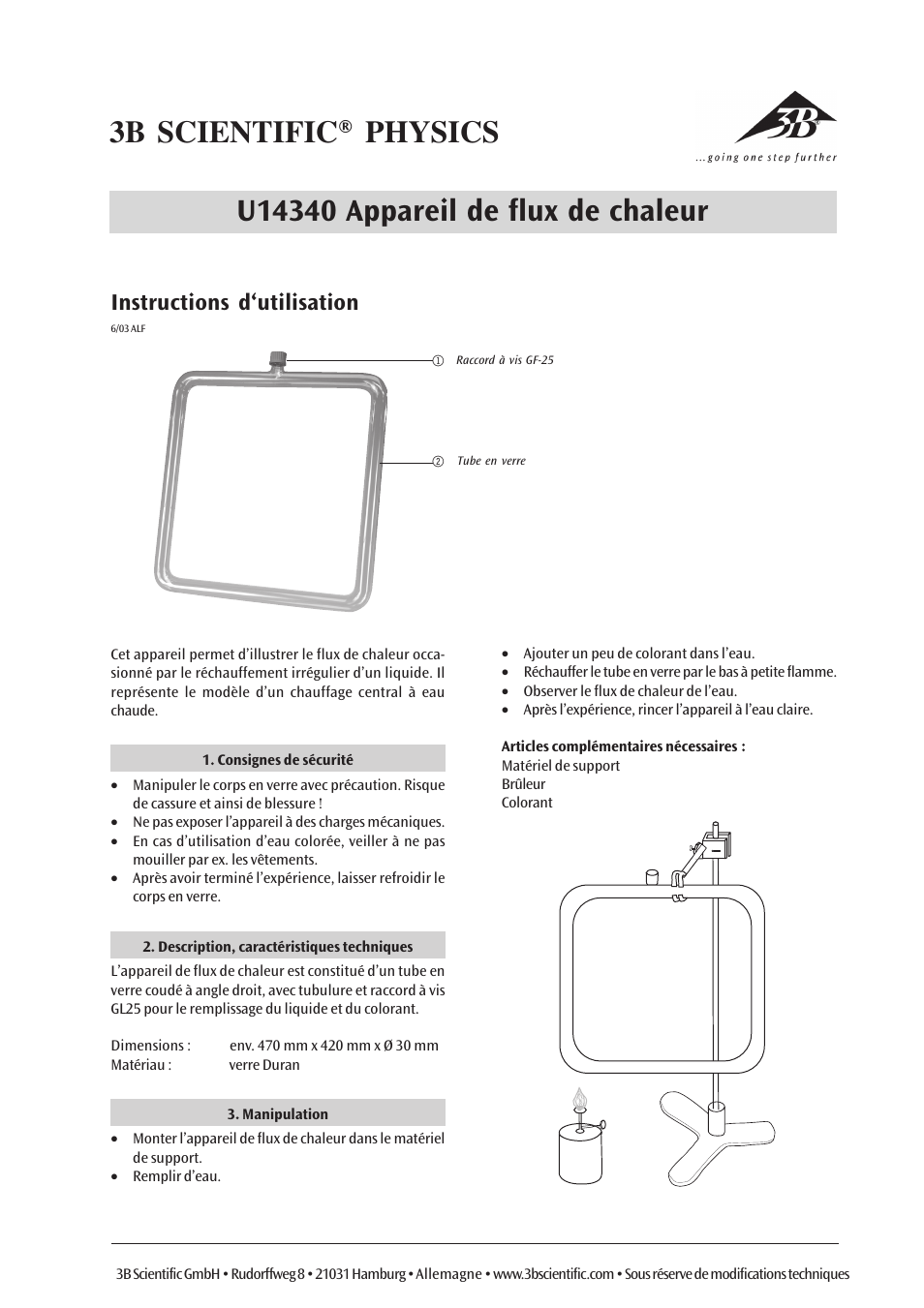 Instructions d‘utilisation | 3B Scientific Radiation of Heat__Heat Flow Device User Manual | Page 3 / 6