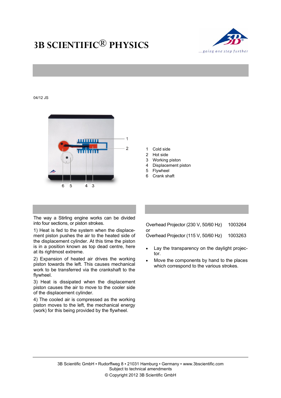 3B Scientific Transparent Model of a Stirling Engine User Manual | 2 pages