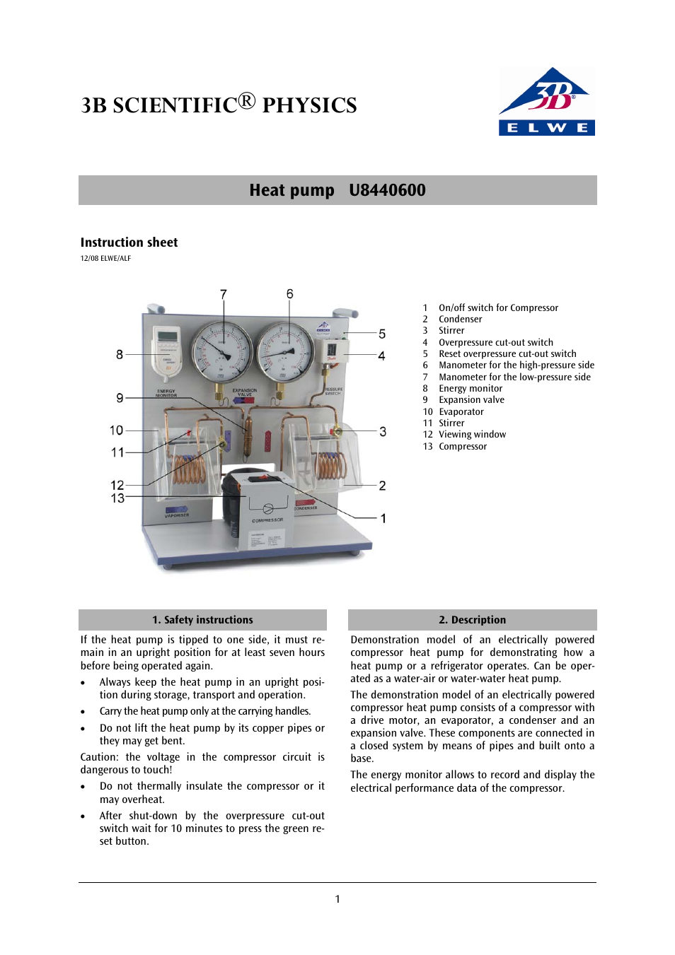 3B Scientific Heat Pump D (230 V, 60 Hz) User Manual | 4 pages