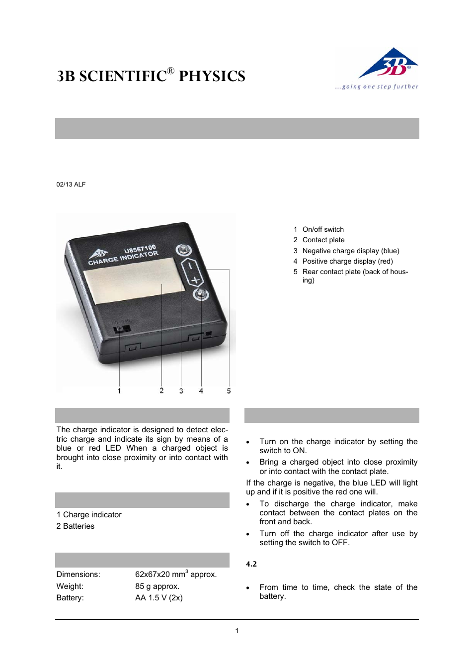 3B Scientific Charge Indicator User Manual | 2 pages