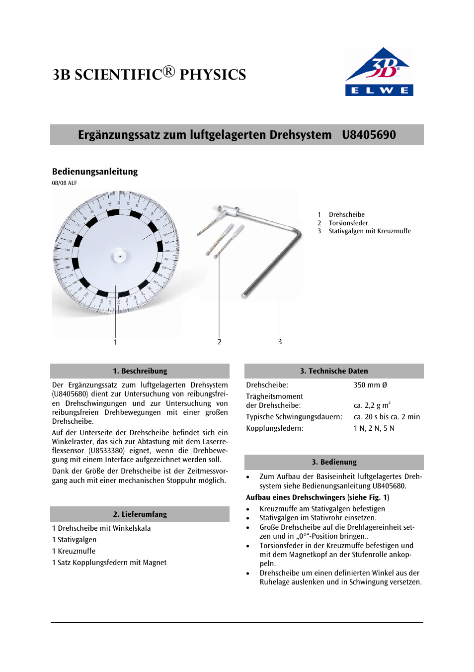3B Scientific Supplementary Kit for Rotating System on Air Bed User Manual | 12 pages