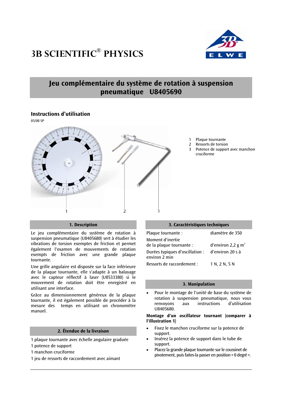 3b scientific, Physics | 3B Scientific Supplementary Kit for Rotating System on Air Bed User Manual | Page 5 / 12