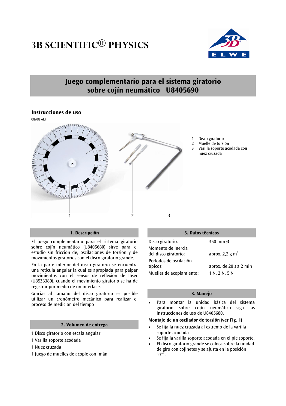 3b scientific® physics | 3B Scientific Supplementary Kit for Rotating System on Air Bed User Manual | Page 9 / 12