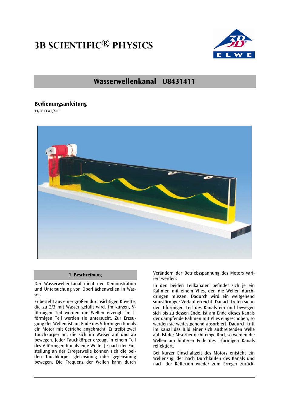 3B Scientific Water Wave Channel User Manual | 36 pages