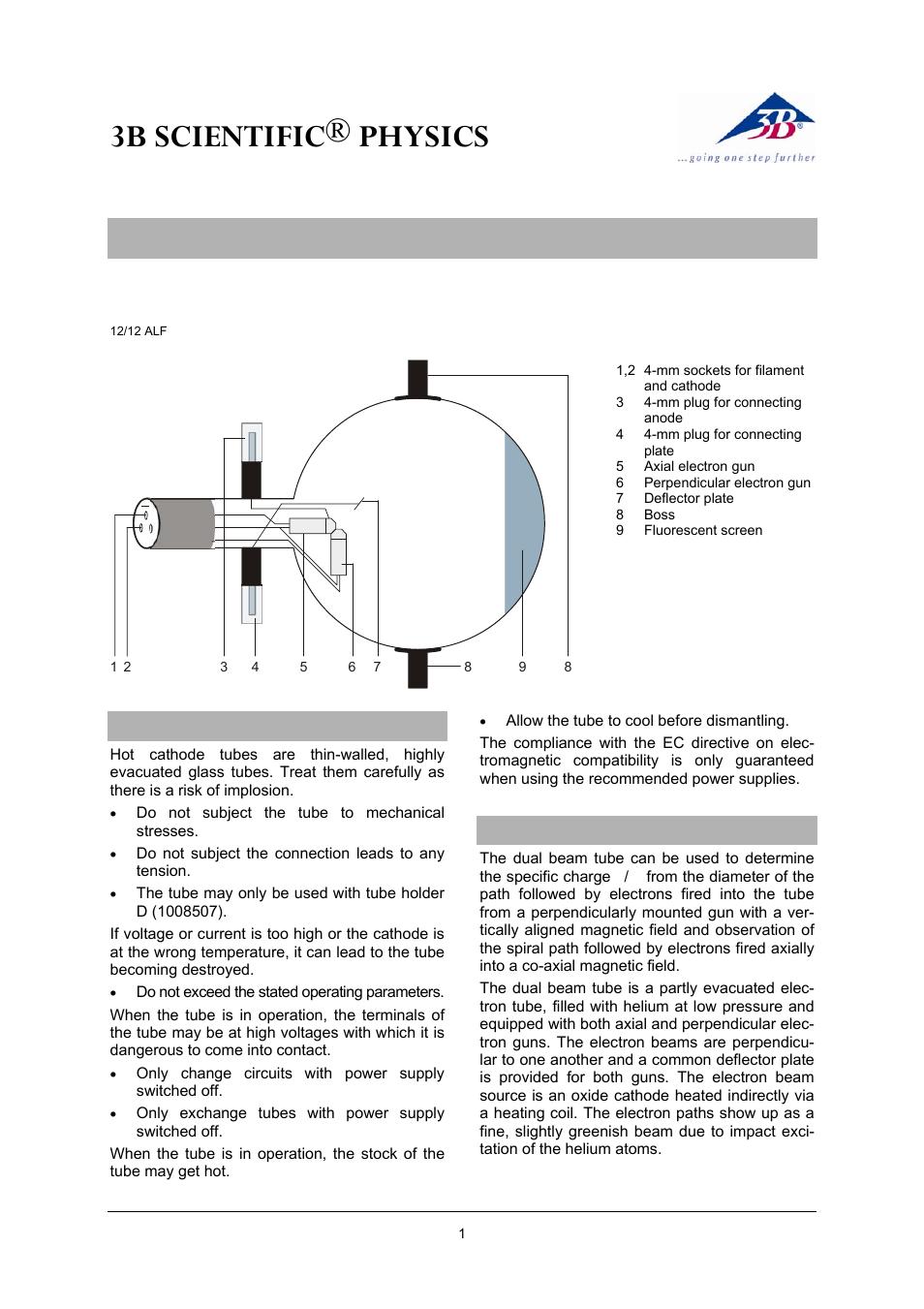 3B Scientific Teltron Dual Beam Tube D User Manual | 6 pages