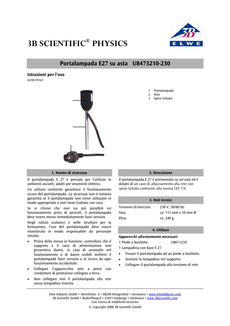 3b scientific, Physics | 3B Scientific E27 Lamp Socket on Stem User Manual | Page 7 / 12