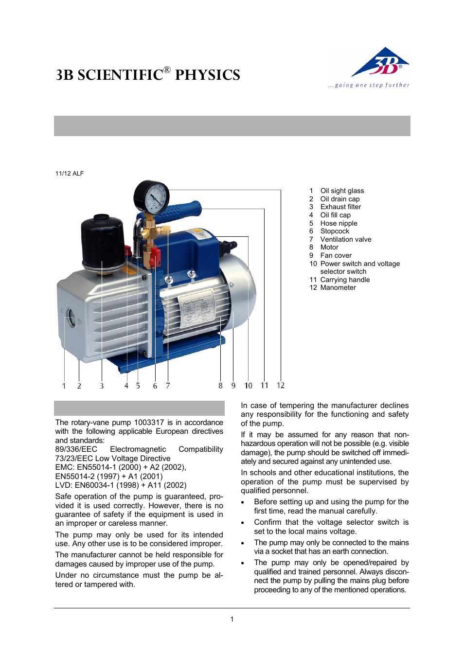 3B Scientific Rotary-Vane Vacuum Pump, Two-Stage User Manual | 4 pages