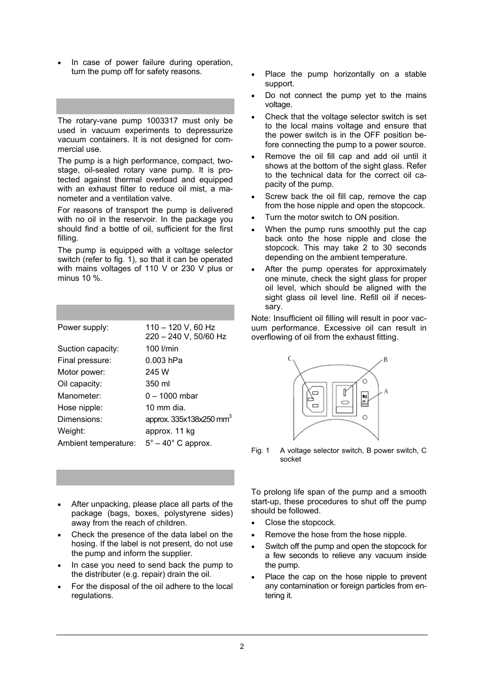 3B Scientific Rotary-Vane Vacuum Pump, Two-Stage User Manual | Page 2 / 4