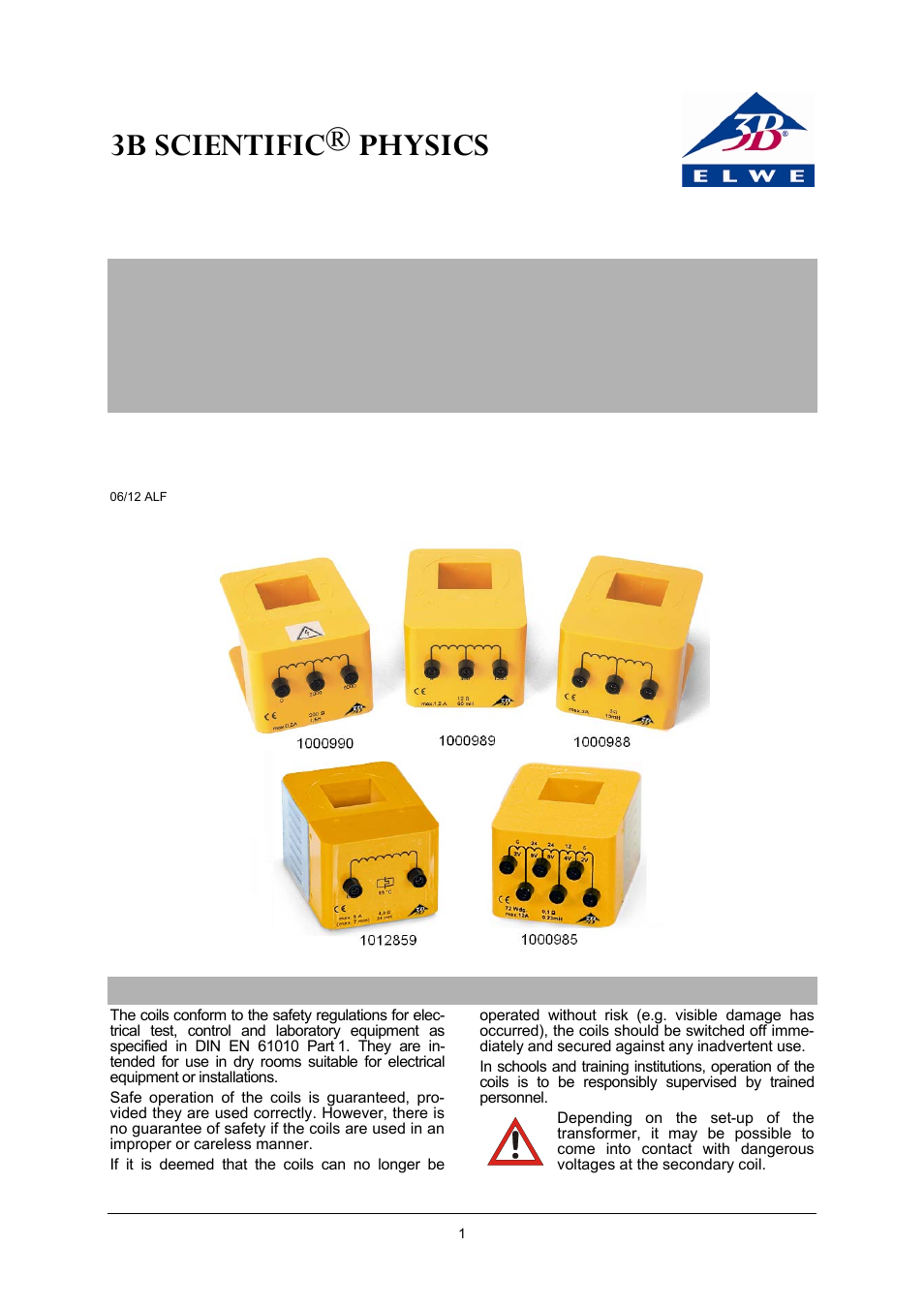 3B Scientific Coil D, 900 Turns User Manual | 2 pages