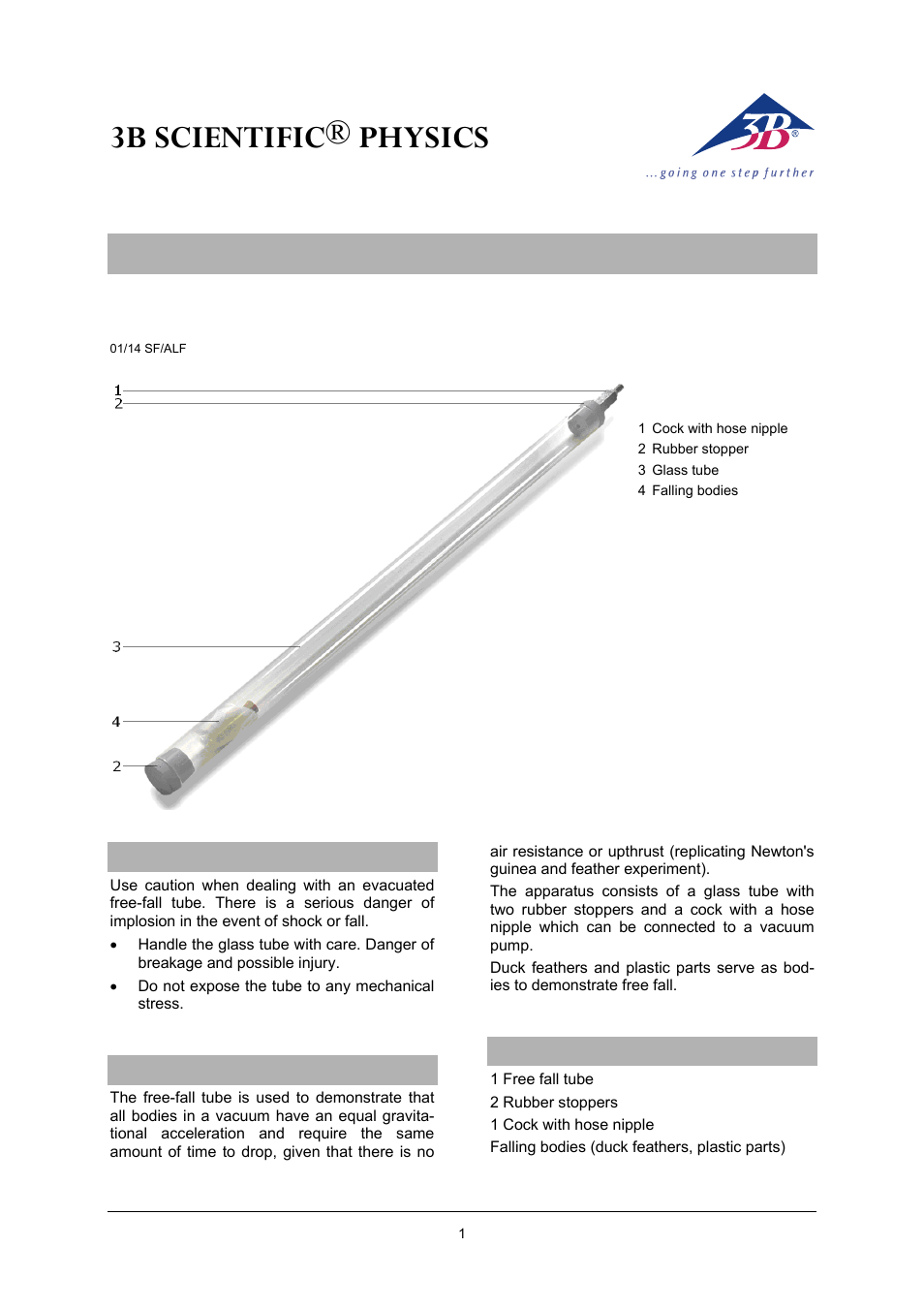 3B Scientific Free Fall Tube User Manual | 2 pages