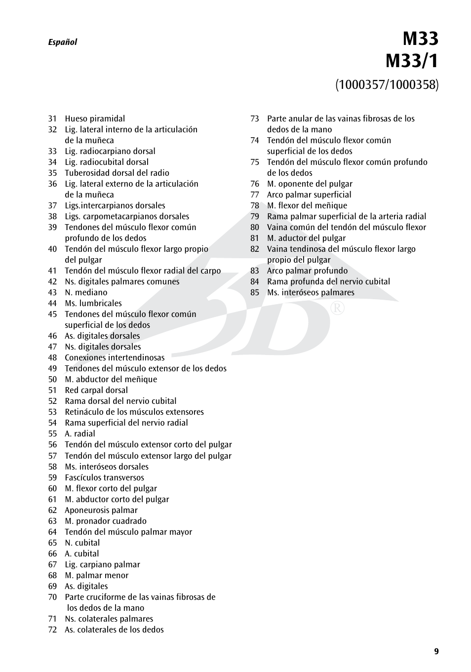 3B Scientific Hand Skeleton Model with Ligaments and Muscles User Manual | Page 9 / 32