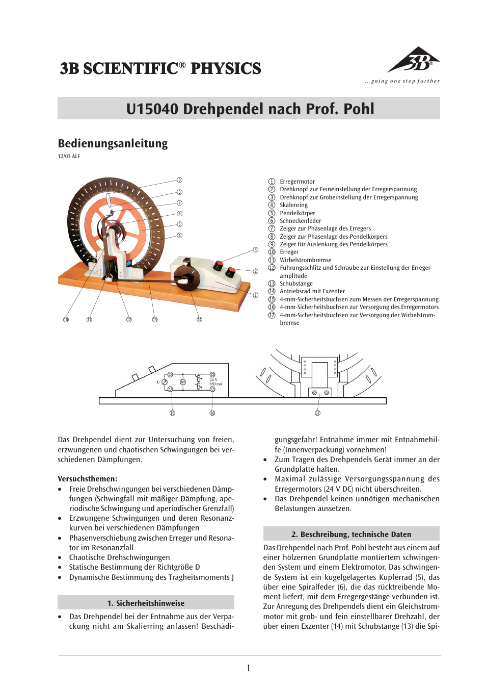 3B Scientific Pohl's Torsion Pendulum User Manual | 30 pages