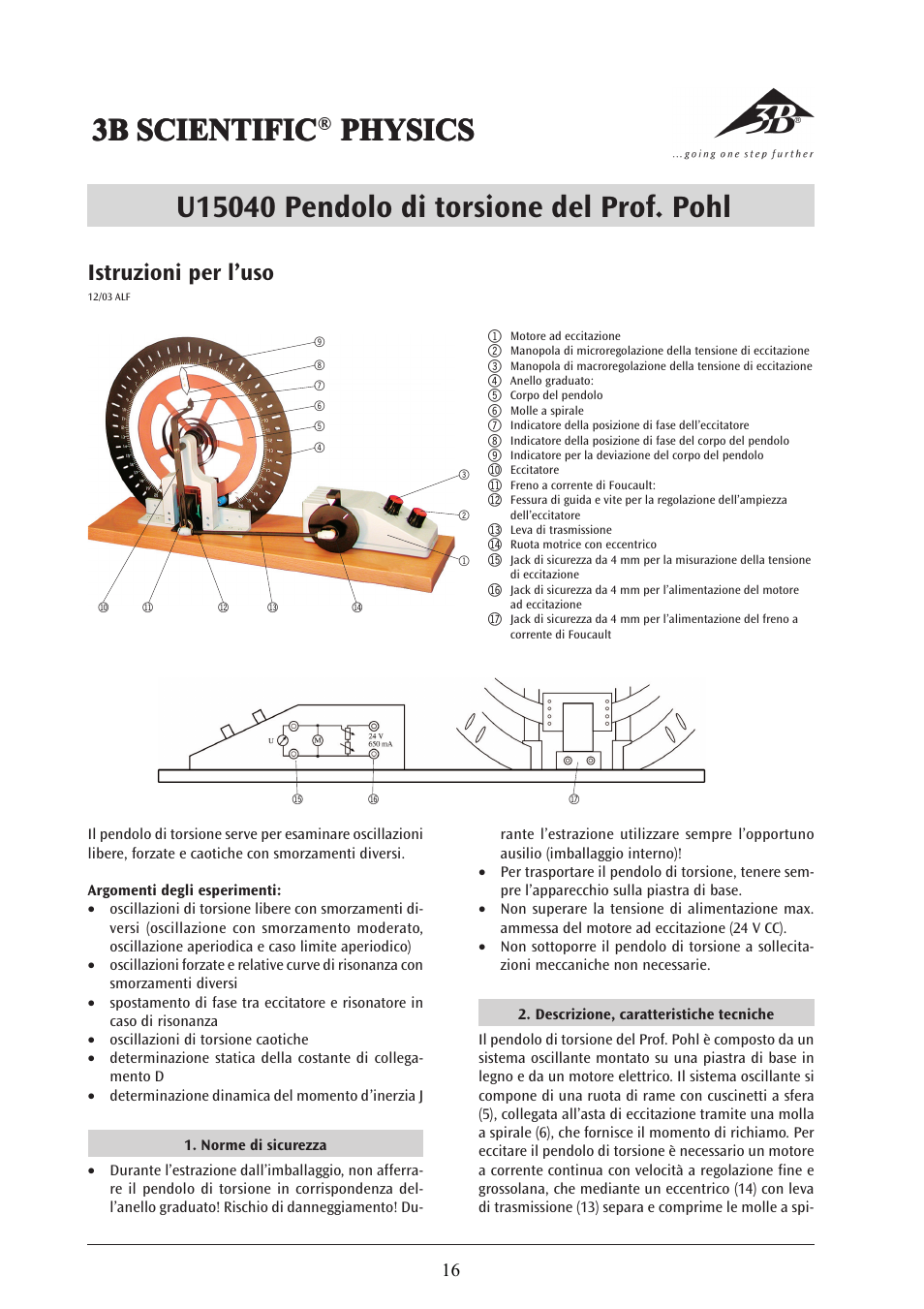 3b scientific, Istruzioni per l’uso | 3B Scientific Pohl's Torsion Pendulum User Manual | Page 16 / 30