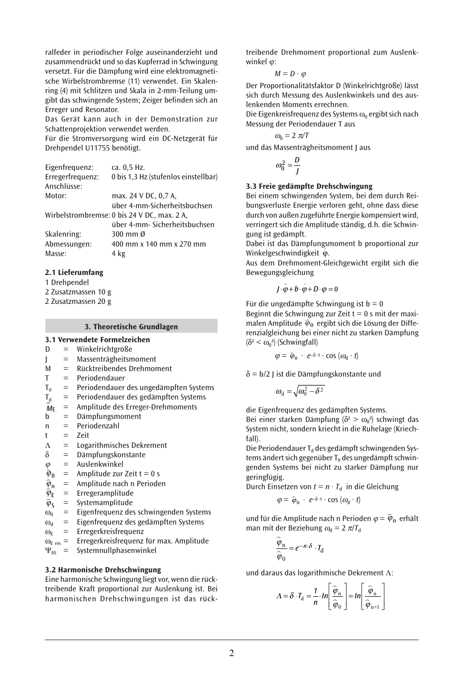 3B Scientific Pohl's Torsion Pendulum User Manual | Page 2 / 30