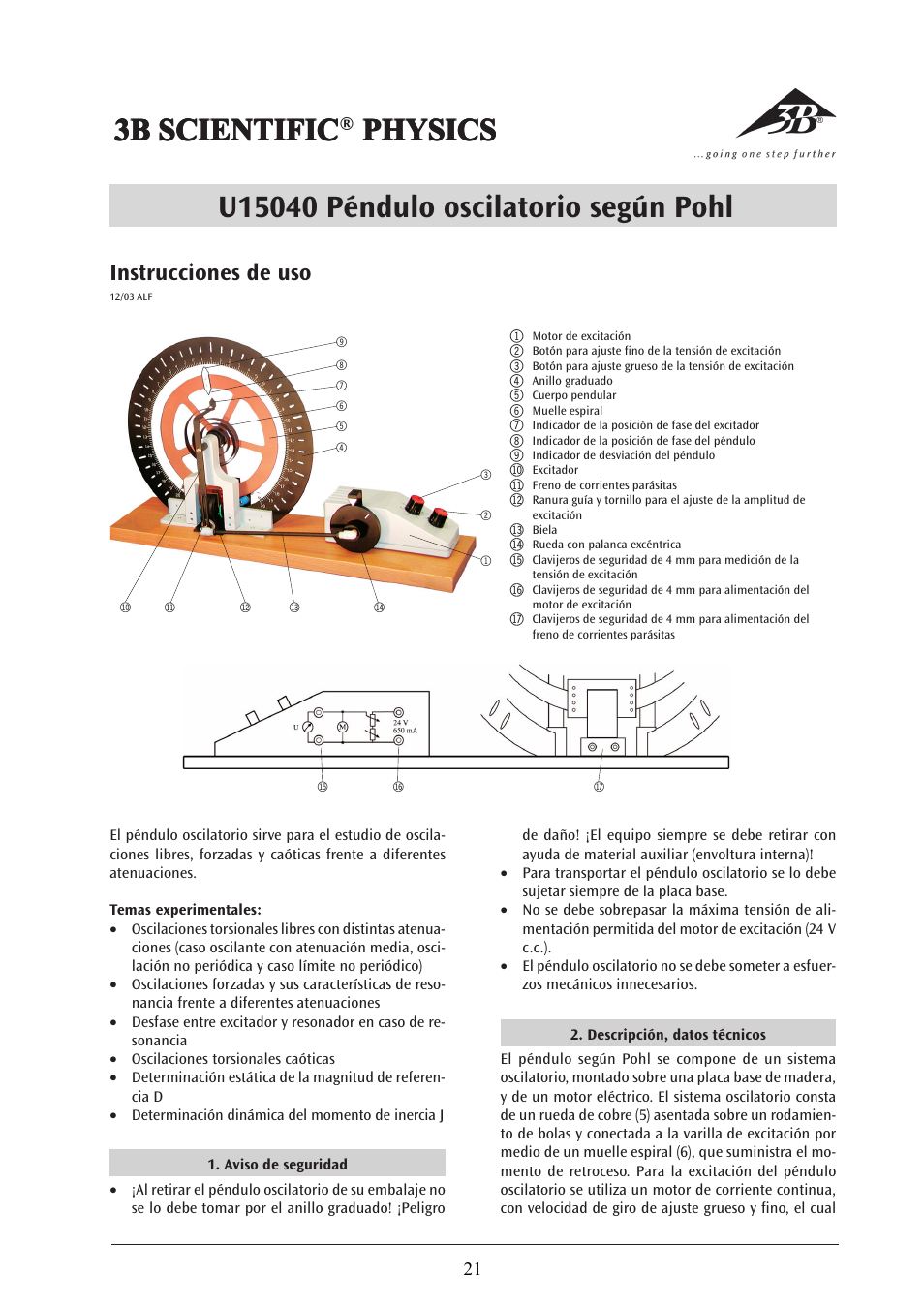 3b scientific, Instrucciones de uso | 3B Scientific Pohl's Torsion Pendulum User Manual | Page 21 / 30