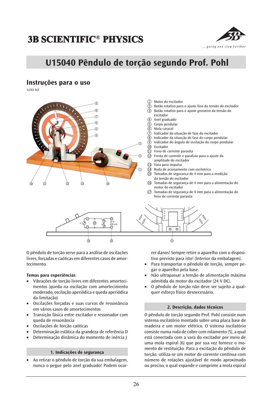 3b scientific, Instruções para o uso | 3B Scientific Pohl's Torsion Pendulum User Manual | Page 26 / 30
