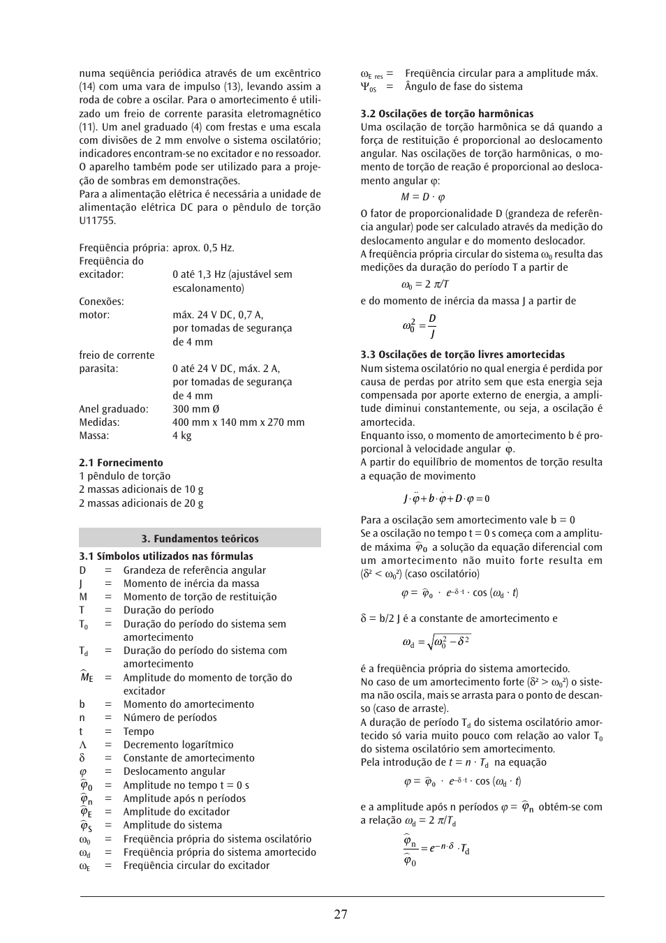 3B Scientific Pohl's Torsion Pendulum User Manual | Page 27 / 30