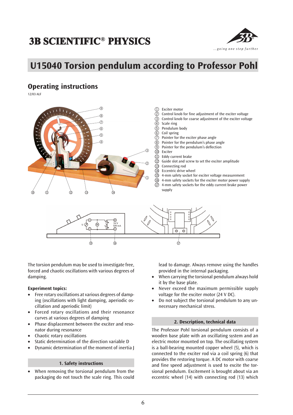 3b scientific, Operating instructions | 3B Scientific Pohl's Torsion Pendulum User Manual | Page 6 / 30