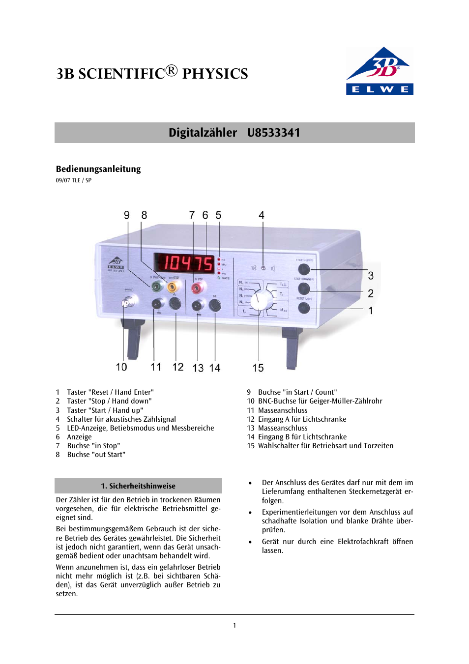 3B Scientific Digital Counter (115 V, 50__60 Hz) User Manual | 18 pages